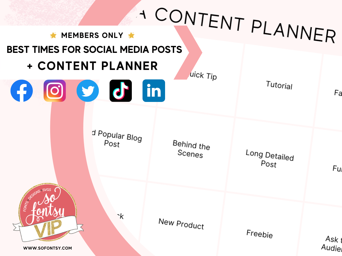 Social Media Content Planner So Fontsy VIP Resource