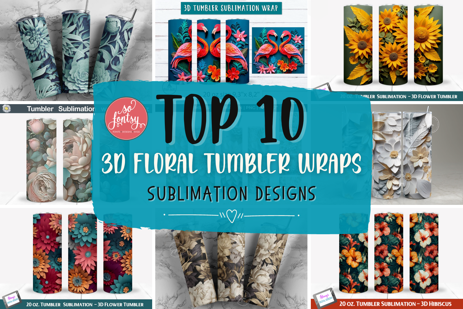 3D Flower Tumbler Design 20oz Graphic by Carpentry Design