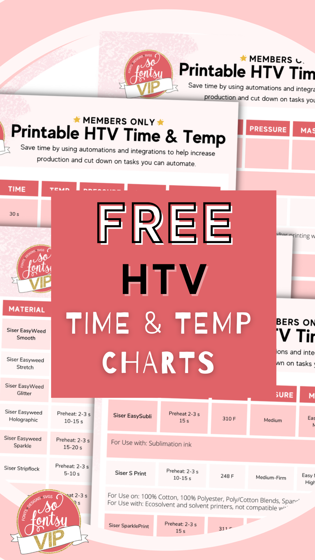 HTV Time and Temperature Printable Cheat Sheets - VIP - So Fontsy