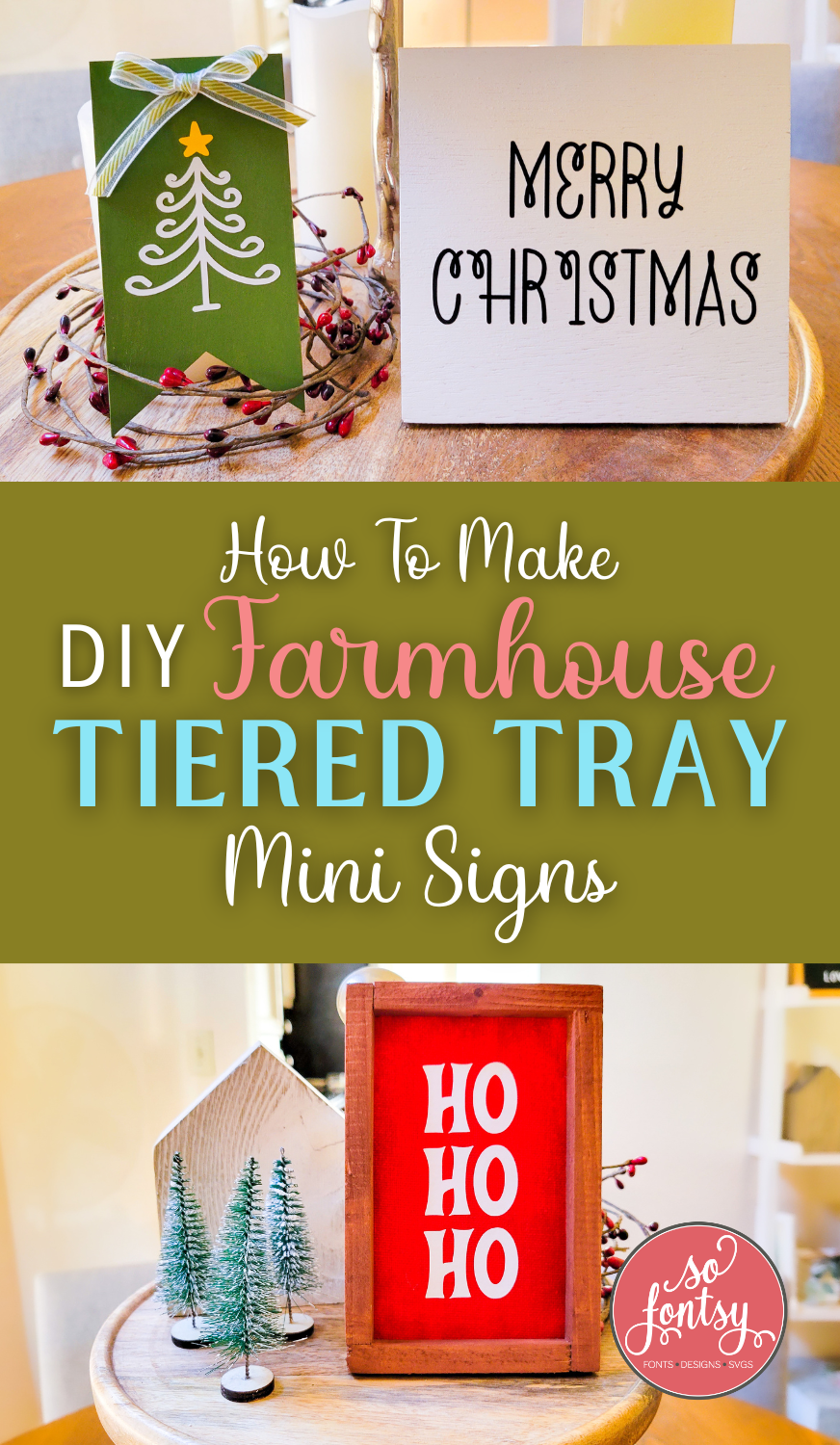 How to Make DIY Farmhouse Tiered Tray Mini Signs Tutorial