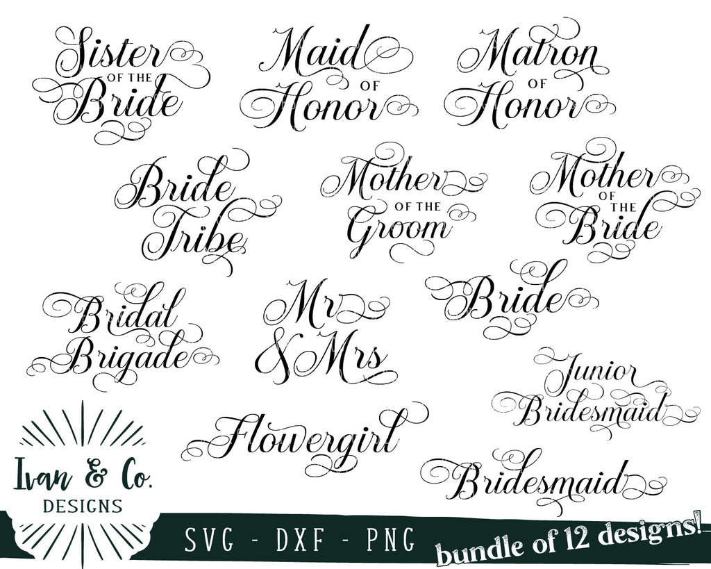 12 Wedding Signs SVG Bundle | Bridal Party | Bride Tribe | Bridesmaid ...