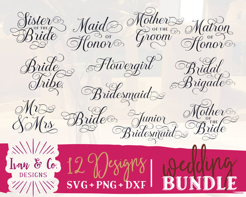 12 Wedding Signs SVG Bundle | Bridal Party | Bride Tribe | Bridesmaid ...