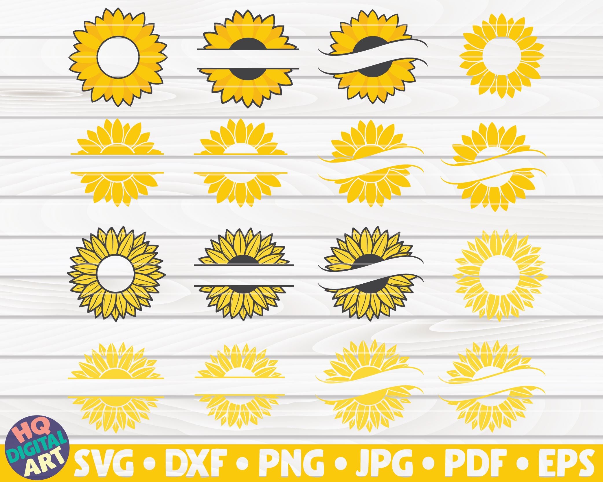 Download 16 Sunflower Split Monogram Frames Svg Bundle So Fontsy