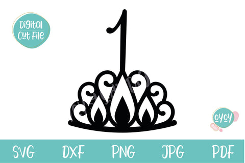 Download 1st Birthday Cake Topper Svg With Crown Baby Girl Birthday So Fontsy