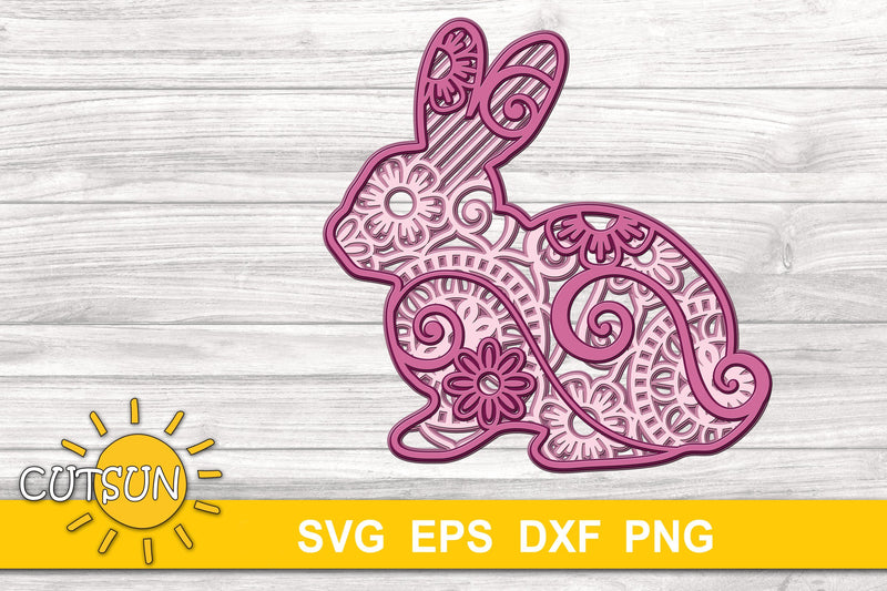 3D Layered Bunny Mandala SVG | 3D Layered Rabbit SVG - So ...