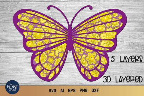 Download 3d Layered Butterfly Svg Summer Svg Floral Butterfly Svg 5 Layers So Fontsy