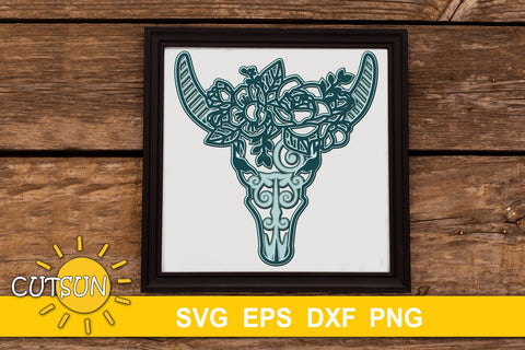 Download 3d Layered Cow Skull Mandala Svg Floral Cow Skull Layered So Fontsy