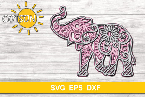 Download 3d Layered Elephant Mandala Cut File For Crafters 5 Layers So Fontsy