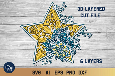 Download 3d Layered Floral Star Svg Celestial Svg Star Mandala Svg 6 Layers So Fontsy