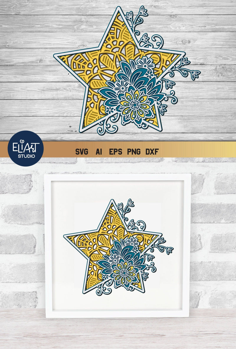 Download 3D Layered Floral Star SVG, Celestial SVG, Star Mandala ...