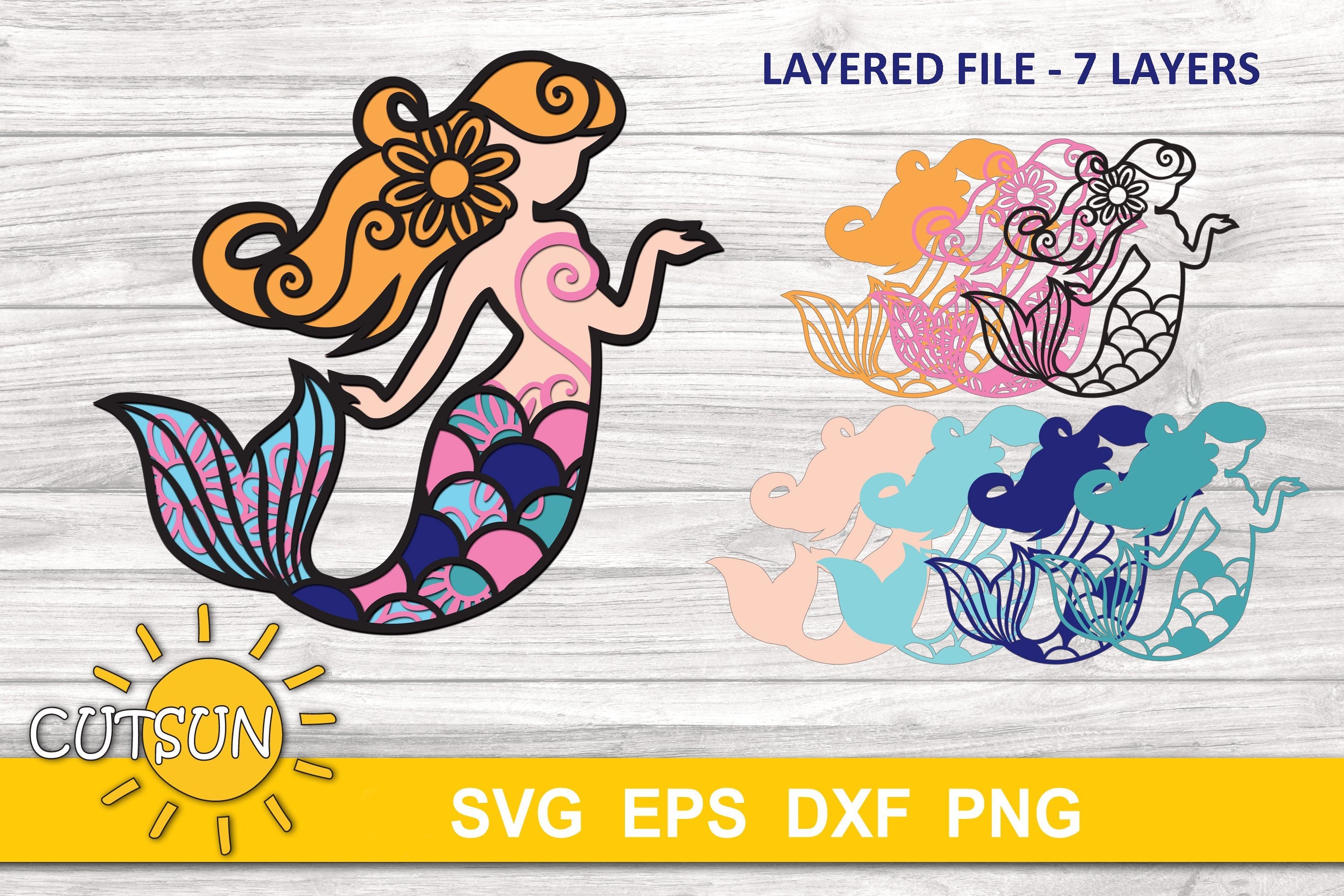 3d Layered Mermaid 7 Layers 3d Layered Svg So Fontsy