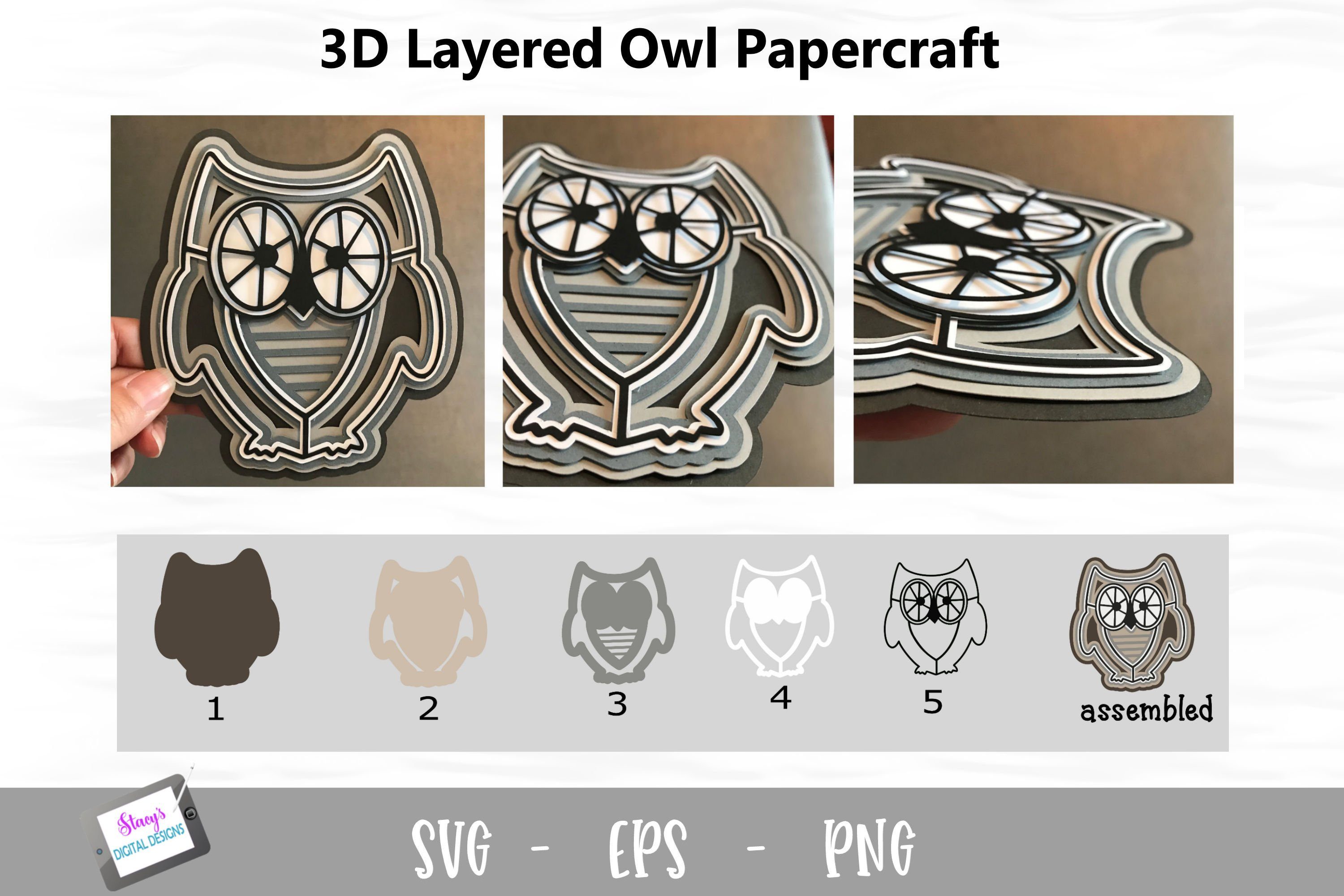 3d Layered Owl Svg Design