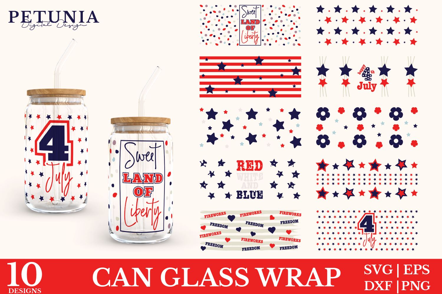 4th of July Glass Can wrap. American sunflower Beer Can Glass Wrap