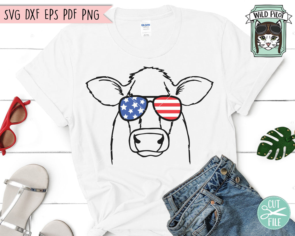 Download July 4th American Flag Cow Sunglasses SVG Cut File - So Fontsy