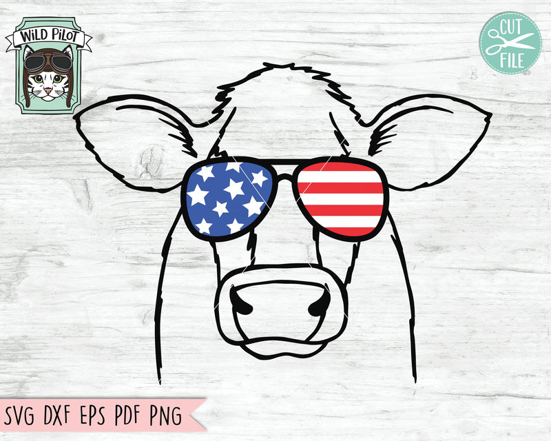 Download July 4th American Flag Cow Sunglasses SVG Cut File - So Fontsy