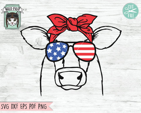 Download July 4th American Flag Cow Sunglasses With Bandana Svg Cut File So Fontsy