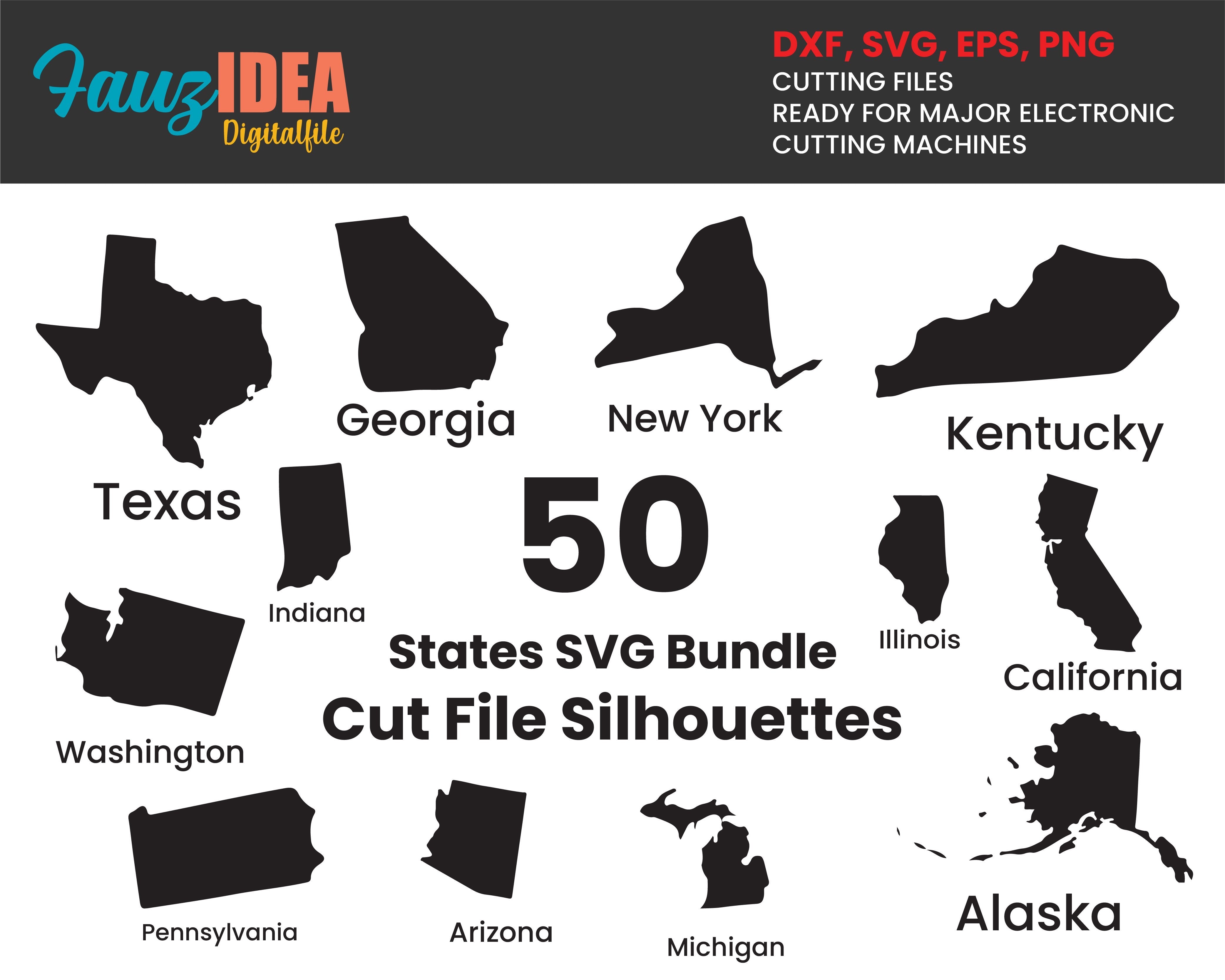 Download 50 States Svg Mega Bundle For United States Maps American States Silhouettes Bundle Map Svg File For Cricut Clip Art Svg Png Dxf Eps So Fontsy