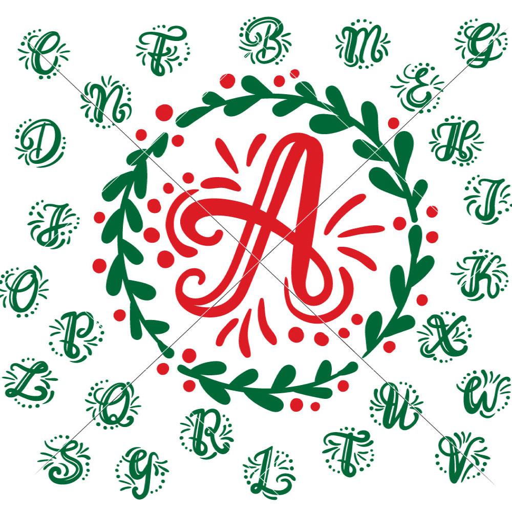 Download A Z Hand Lettered Initials With Mistletoe Wreath Christmas Monogram So Fontsy