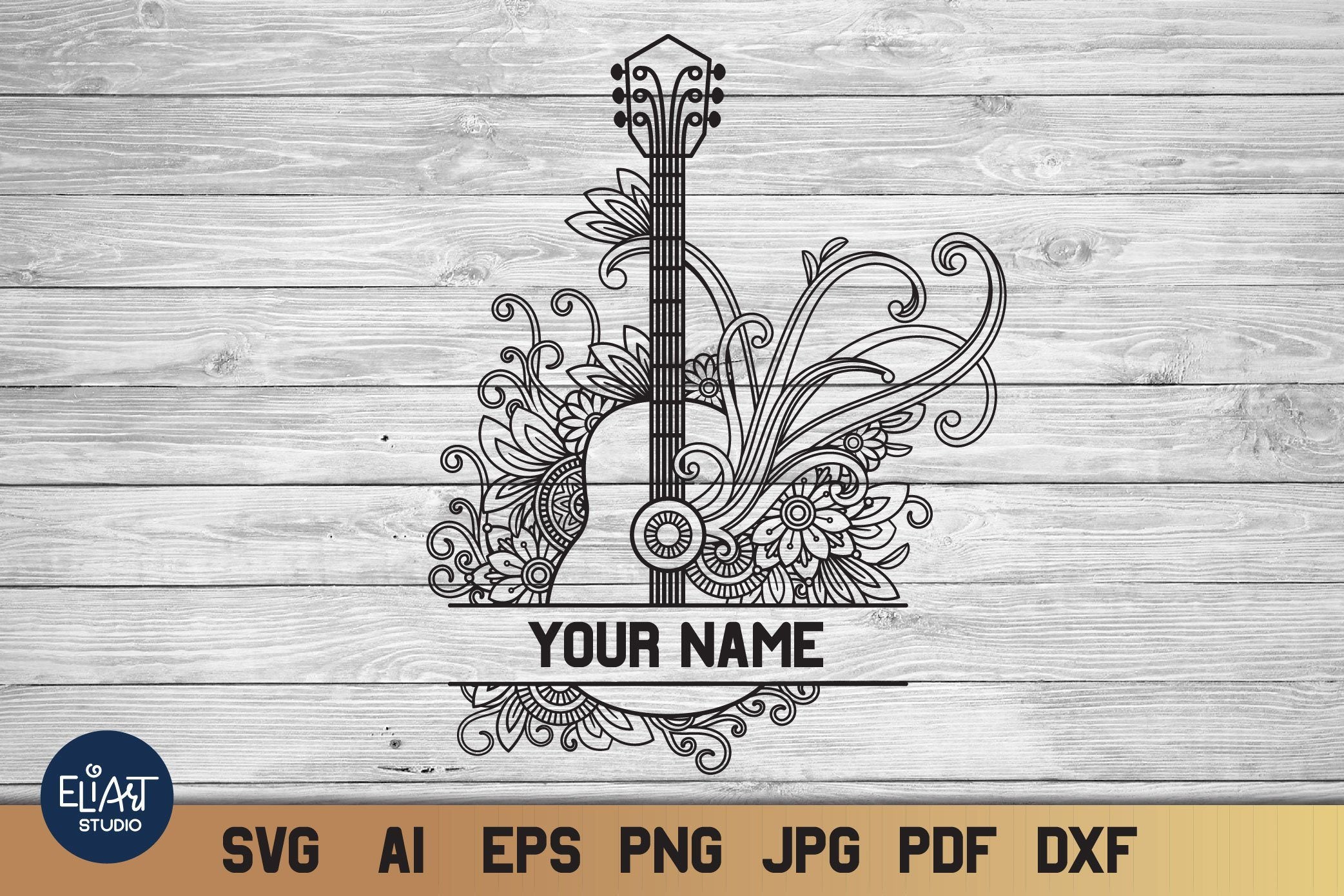 Download Acoustic Guitar Svg Music Split Monogram Svg With Flowers So Fontsy