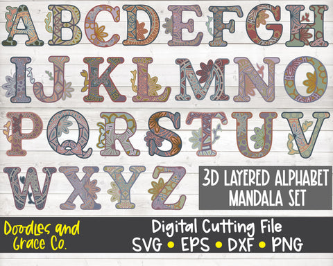 Download Alphabet 3d Layered Mandala Bundle Svg So Fontsy