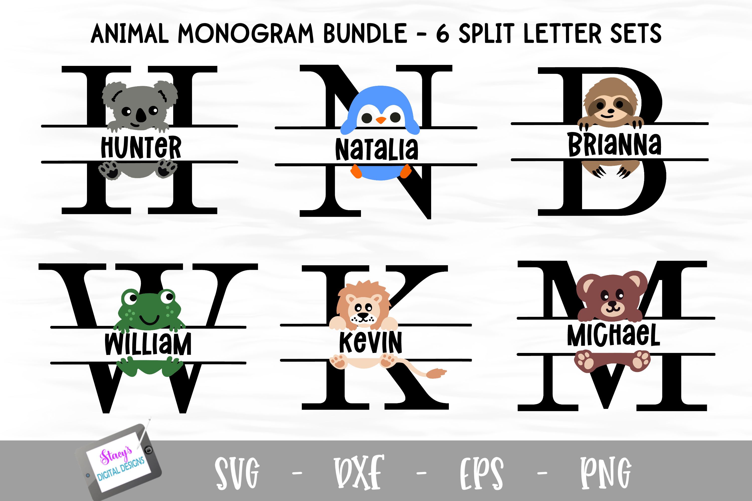 Download Animal Monogram Bundle 6 Sets Of Animal Split Letters So Fontsy
