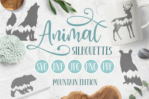 Download Animal Silhouette Svgs Mountain Clipart Bear Wolf Deer So Fontsy