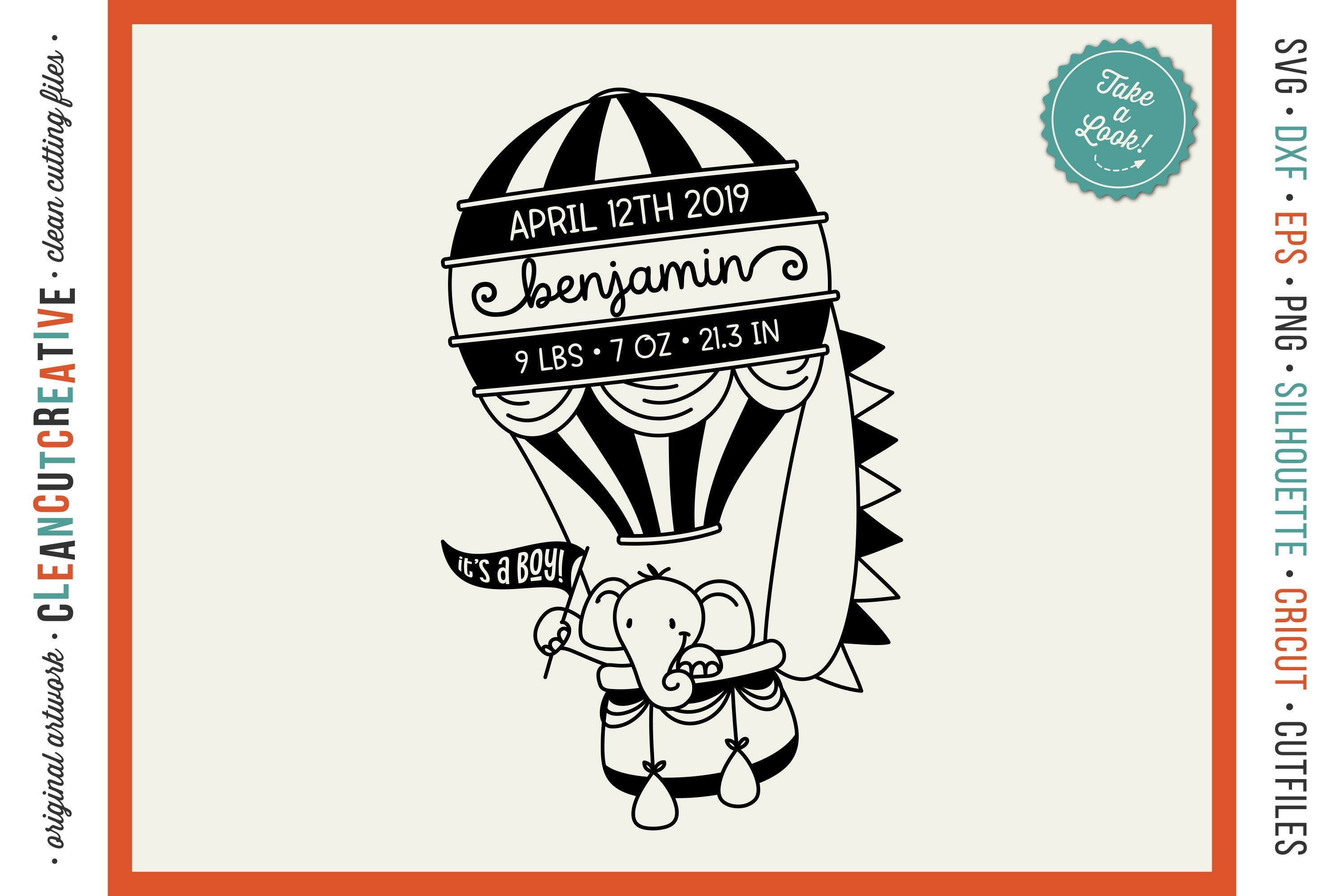 Baby Announcement Hot Air Balloon Baby Birth Stats With Elephant Svg File So Fontsy