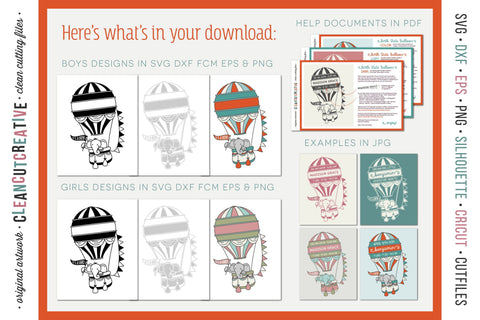 Download Baby Announcement Hot Air Balloon Baby Birth Stats With Elephant Svg File So Fontsy