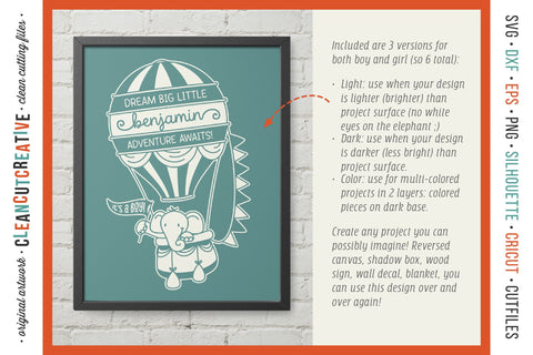 Download Baby Announcement Hot Air Balloon Baby Birth Stats With Elephant Svg File So Fontsy