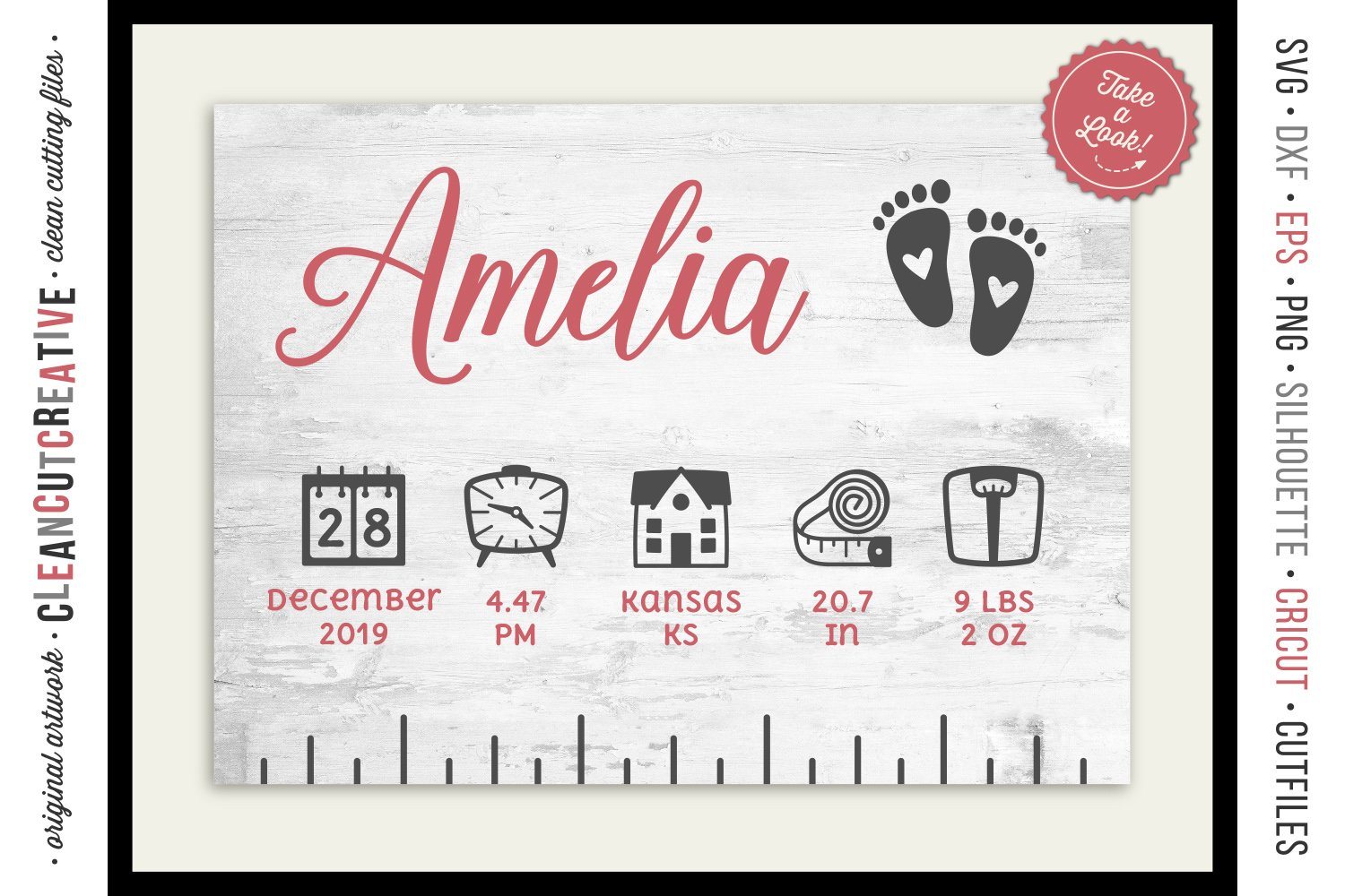 Download Baby Birth Stats Ruler Newborn Elements Svg File For Crafters So Fontsy