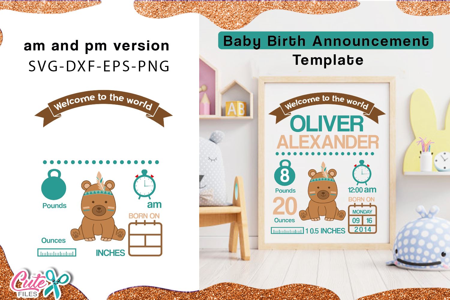 Download Baby Boy Birth Announcement Template Boho Bear So Fontsy