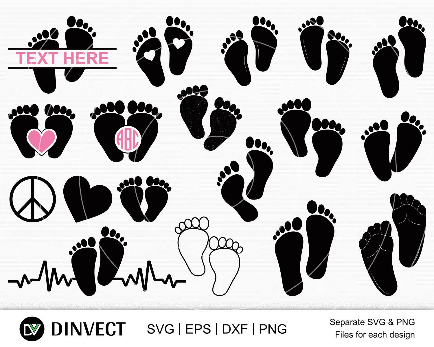 Baby Feet Svg Baby Feet Bundle Svg Baby Footprint Svg Baby Foot Silhouette Newborn Svg Baby Feet Monogram Split Name Frame Svg Boy Feet Svg Digital Print Cricut File Png Dxf Eps