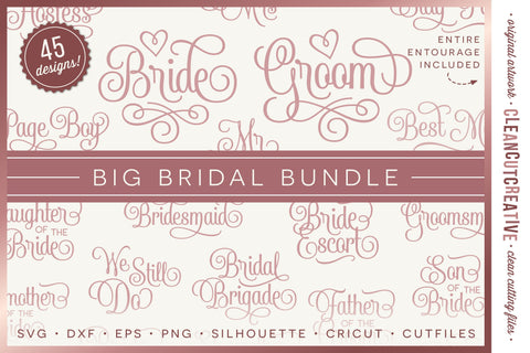 Download Big Bridal Bundle Wedding Party 45 Entourage Words Svg Cutfiles So Fontsy