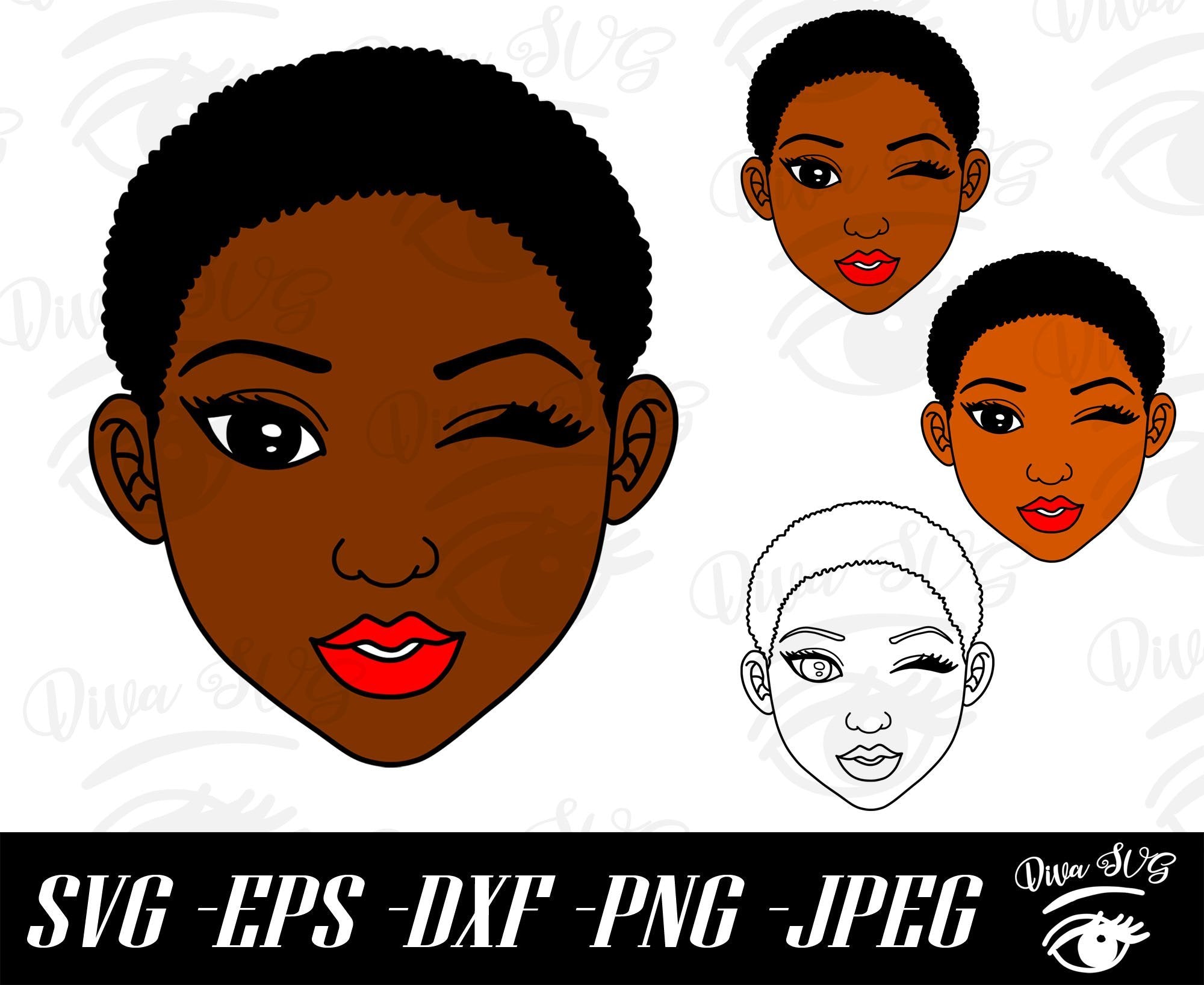Download Black Woman Winking Natural Short Hair Svg Eps Png Eps Dxf Cut Files So Fontsy