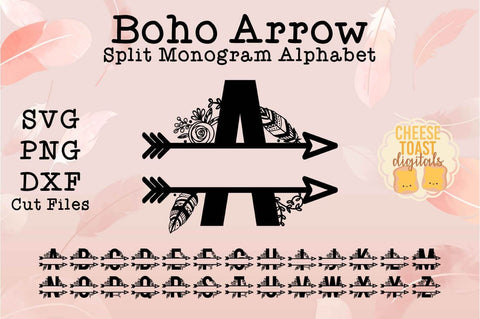 Download Boho Arrow Split Monogram Alphabet A Z Svg Png Dxf Cut Files So Fontsy