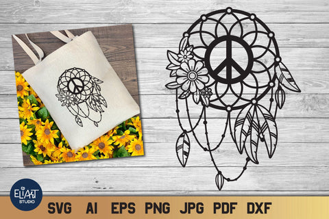 Boho Dreamcatcher Svg Dream Catcher With Feathers And Peace Sign So Fontsy