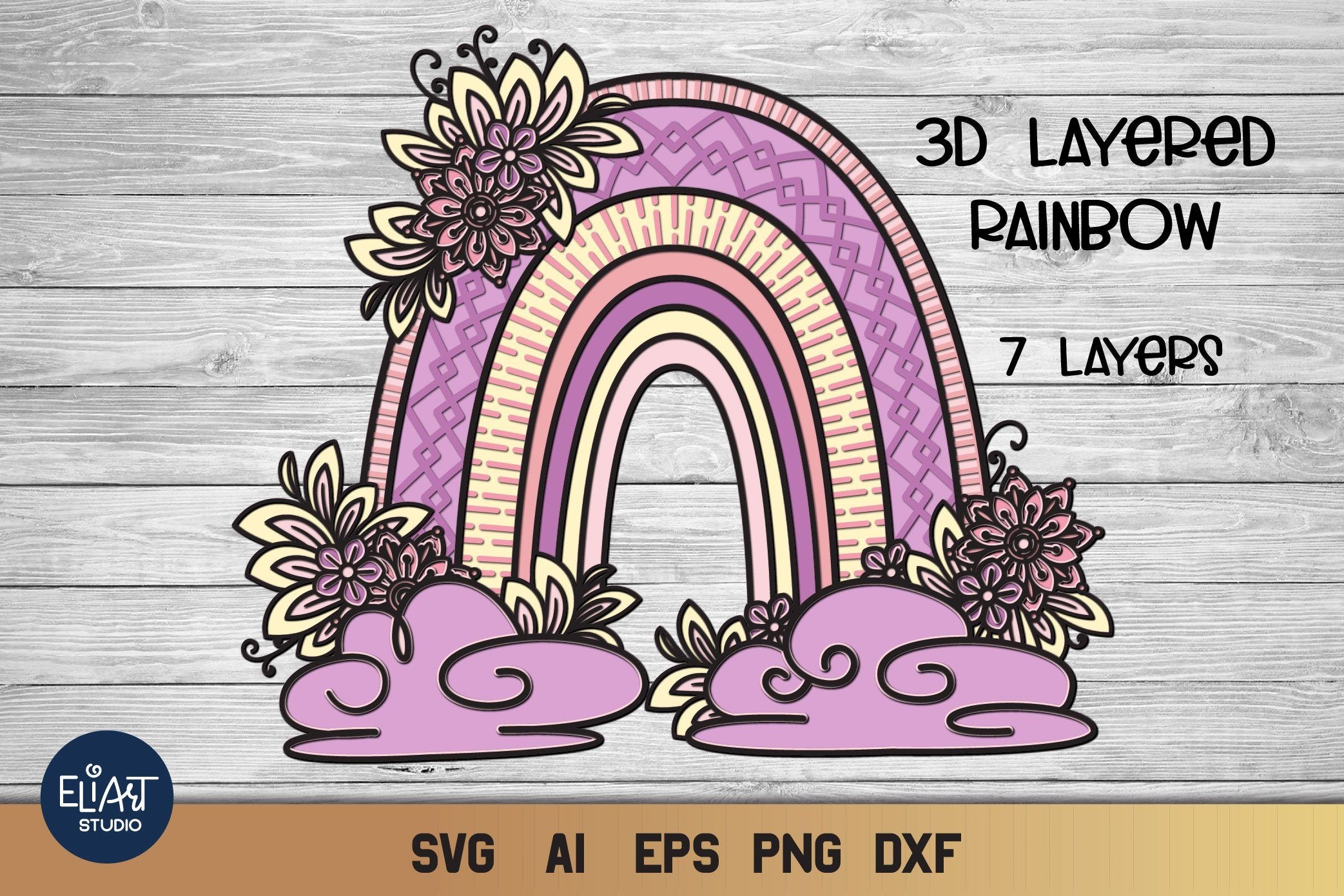 Download Boho Rainbow Svg 3d Layered Rainbow Svg With Flowers Celestial Svg So Fontsy