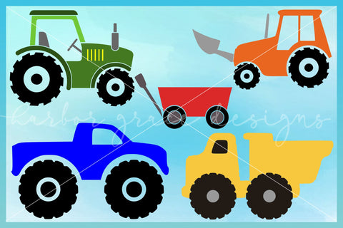 Download Boy Vehicle Bundle Svg Tractor Backhoe Dump Truck Wagon So Fontsy