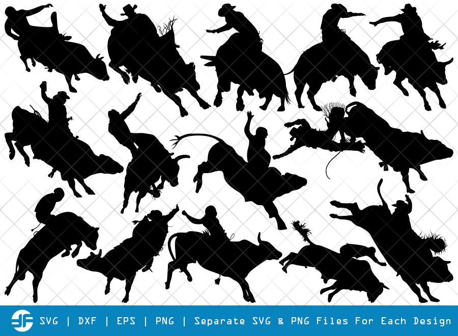 Download Bull Rider Svg Cut Files Bull Riding Silhouette Bundle So Fontsy