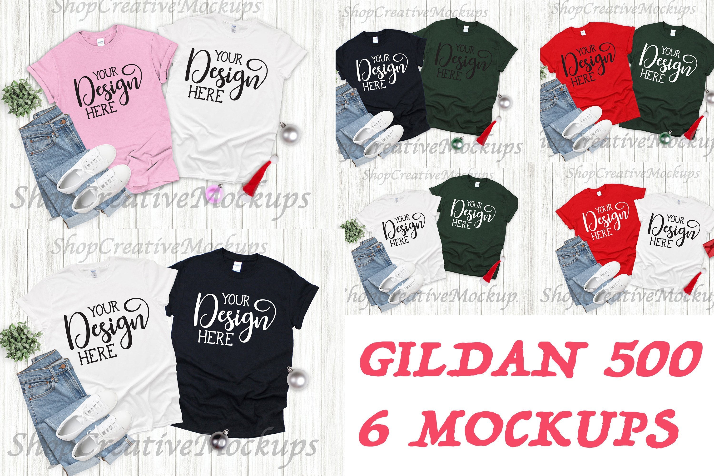 Download Bundle Gildan 500 6 Christmas Couples T Shirt Mockup So Fontsy