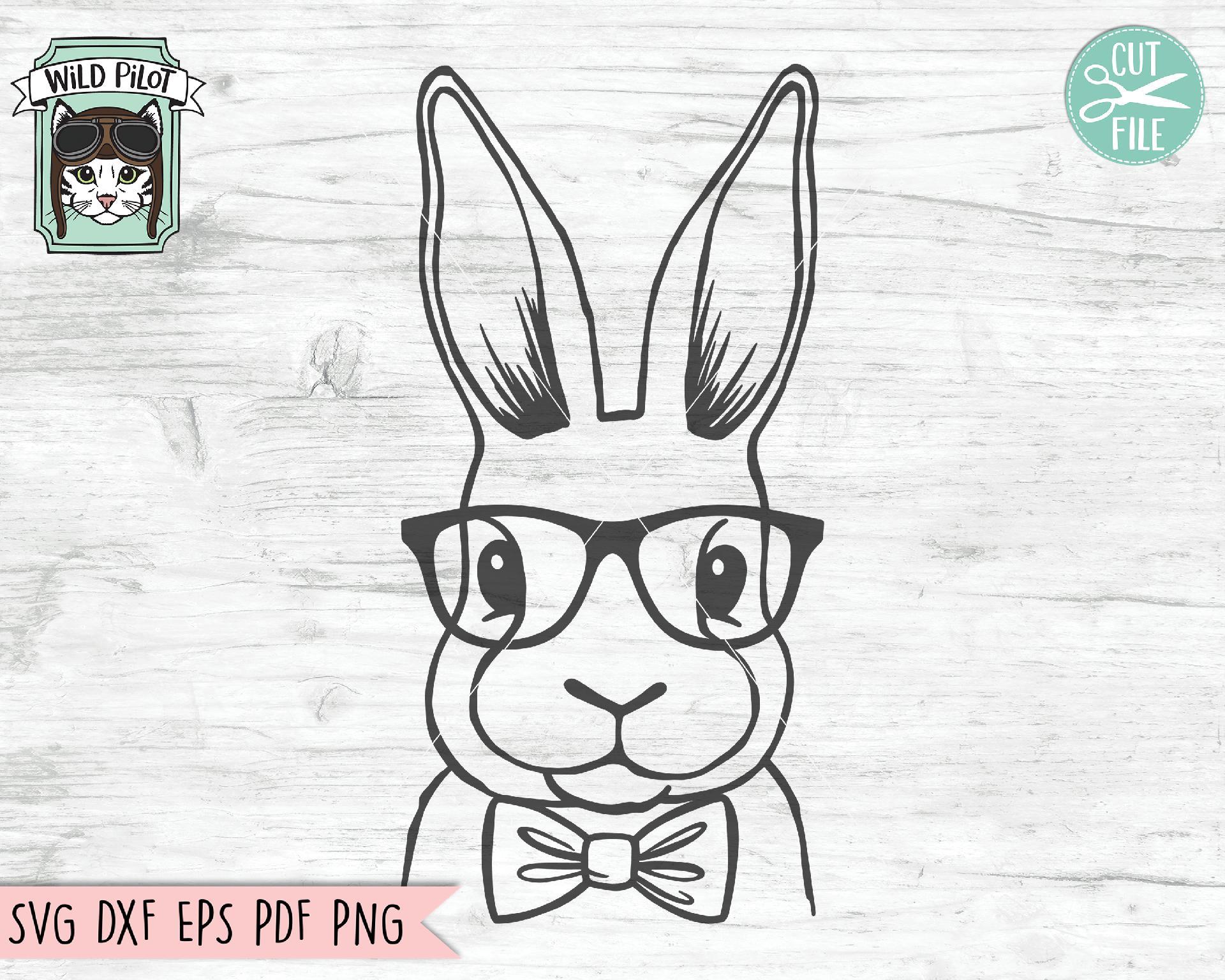 Download Bunny Rabbit With Glasses Bowtie Svg Cut File So Fontsy