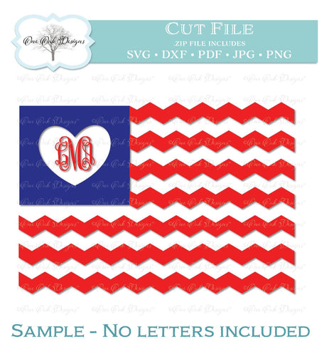 Download Chevron American Flag With Heart Monogram Frame So Fontsy