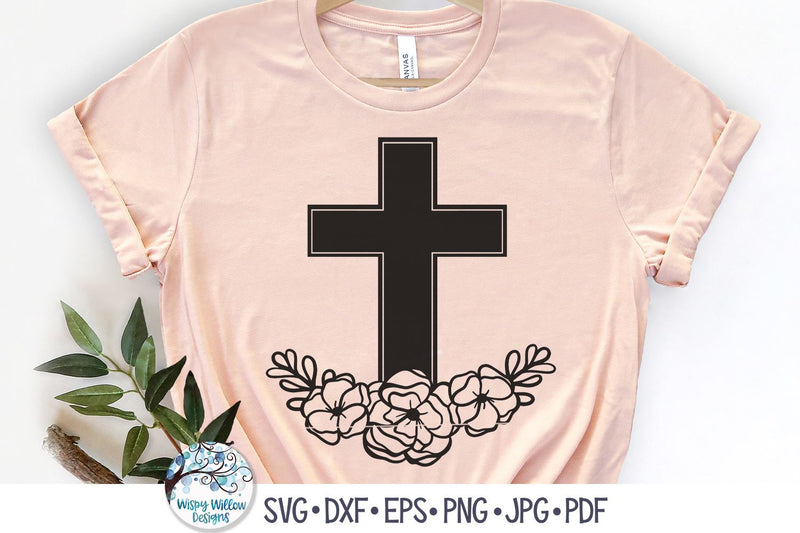 Christian Cross with Flowers SVG Cut File - So Fontsy
