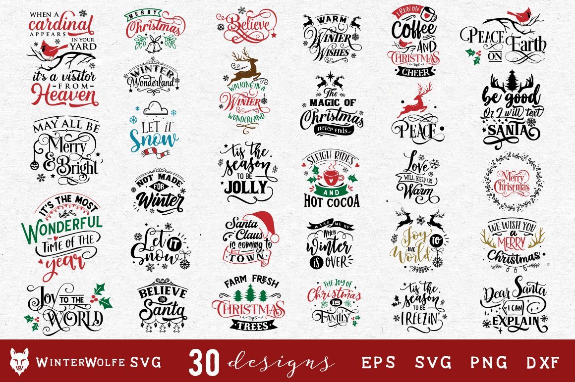 Download Christmas Bundle 30 Designs Svg Cut File Commercial Use Svg Dxf Png Eps So Fontsy