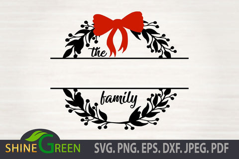 Download Family Monogram Svg Round Floral Christmas Frames With Red Bow Tie So Fontsy