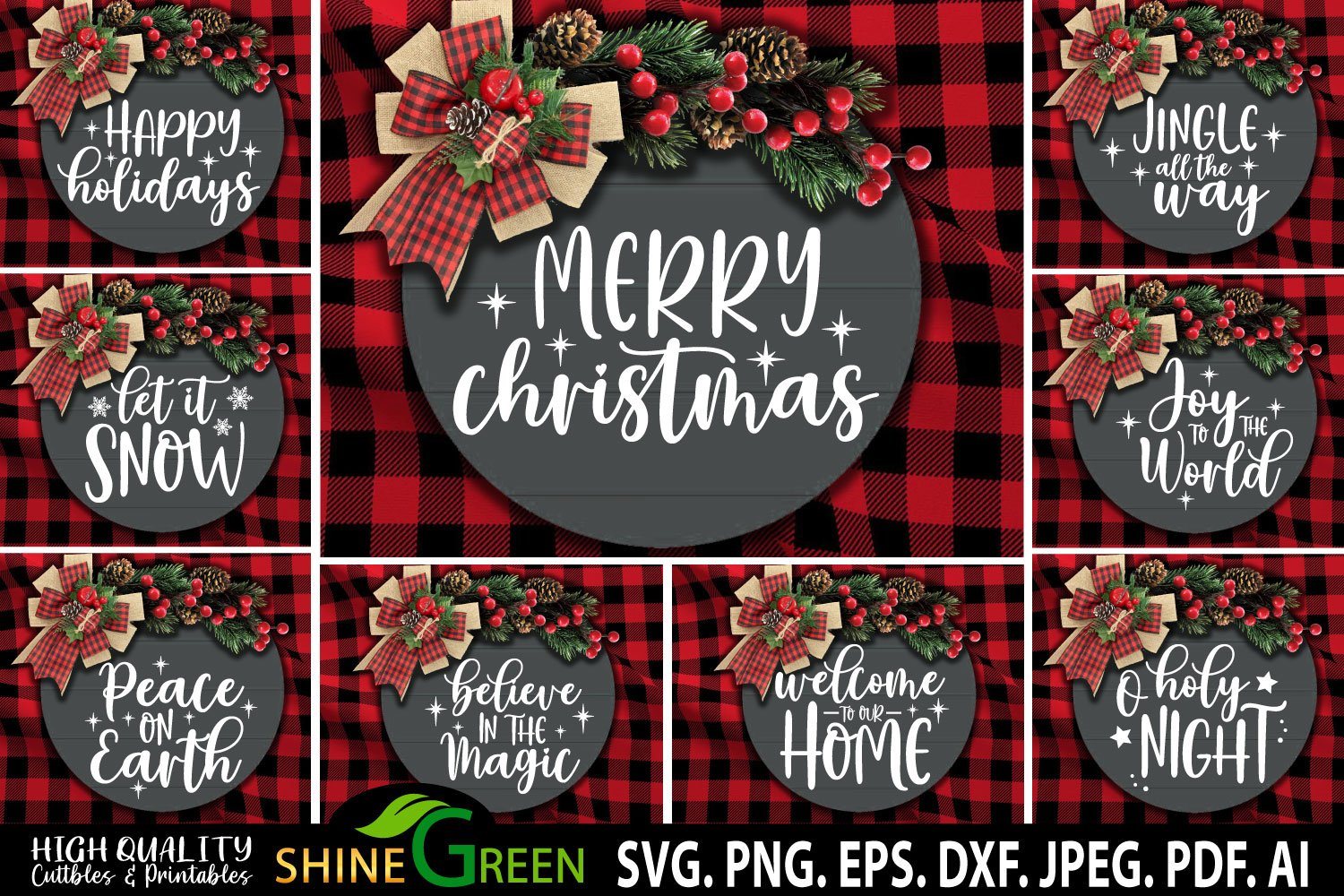 Christmas Svg Bundle 9 Round Wood Signs For Home Farmhouse So Fontsy