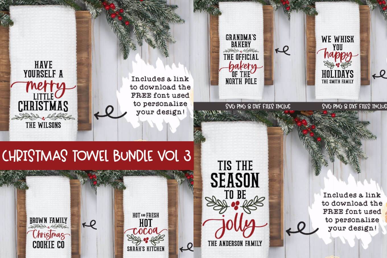 Download Christmas Tea Towel Svg Bundle Vol 3 Personalized Family Designs So Fontsy