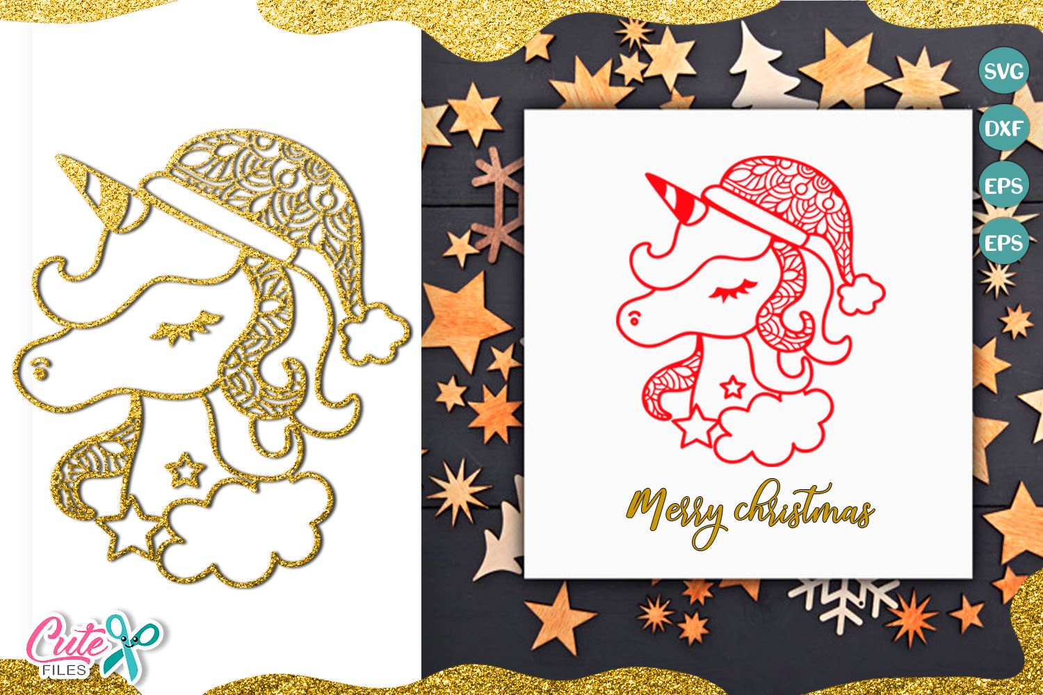 Christmas Unicorn Face With Mandala Svg For Crafter So Fontsy