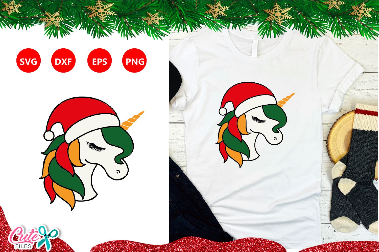 Download Christmas Unicorn Face With Santa Hat Svg For Crafter So Fontsy