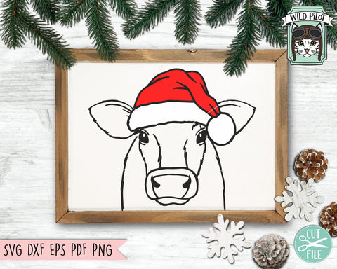 Download Cow With Santa Hat Svg Cut File So Fontsy